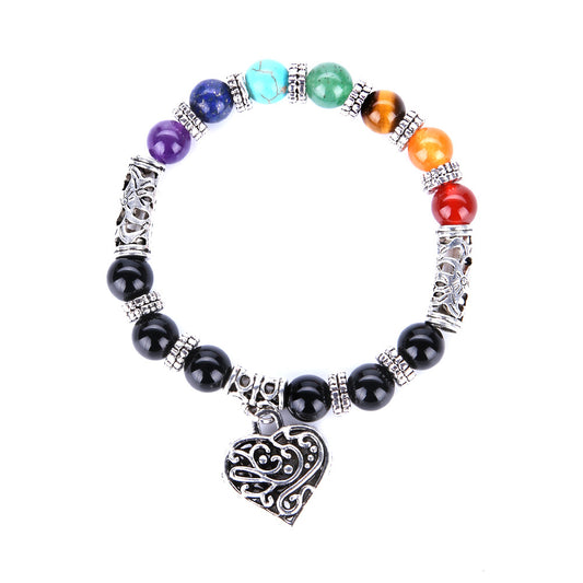 Peach Heart Pendant Yoga Bracelet Black Onyx Colorful Bracelet B097-B104