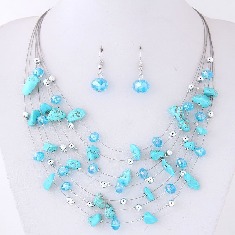 Boho fashion crystal chips wrap necklace and earrings set  JS056-JS062