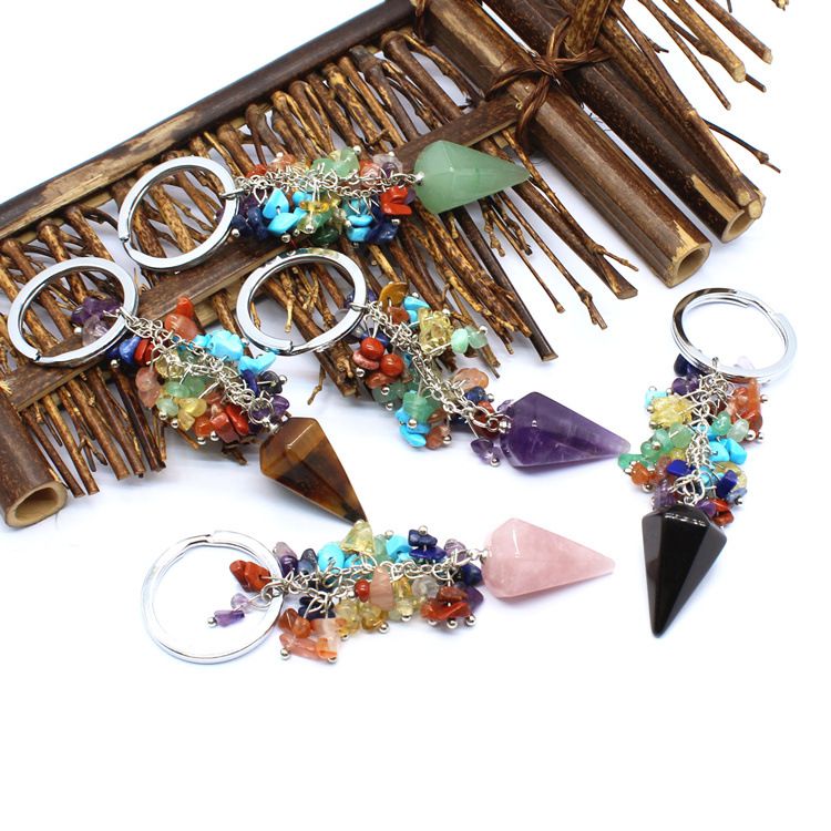 natural crystal agate stone irregular shape keychain KC082