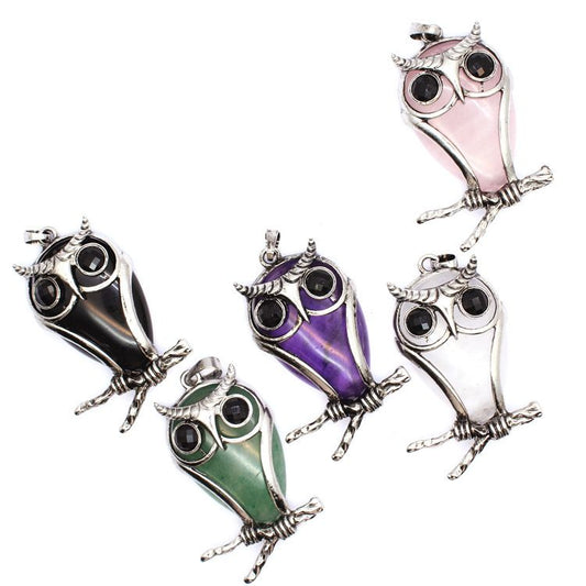 natural crystal stone pendant owl shape P025-P027