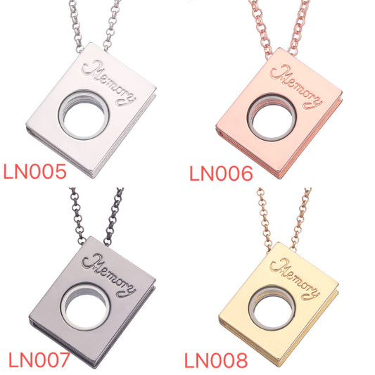 Book  floating locket necklace for charms and mini pearls  LN005-LN008