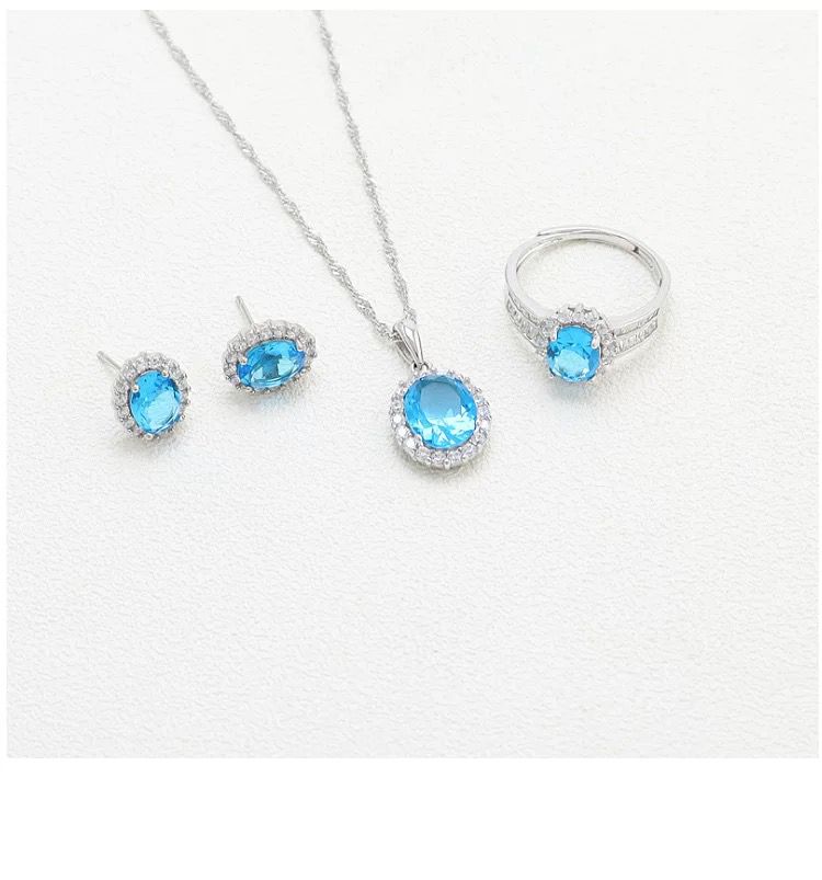 sterling silver S925 gem pendant+ring+earrings set  #SGS038-SGS040