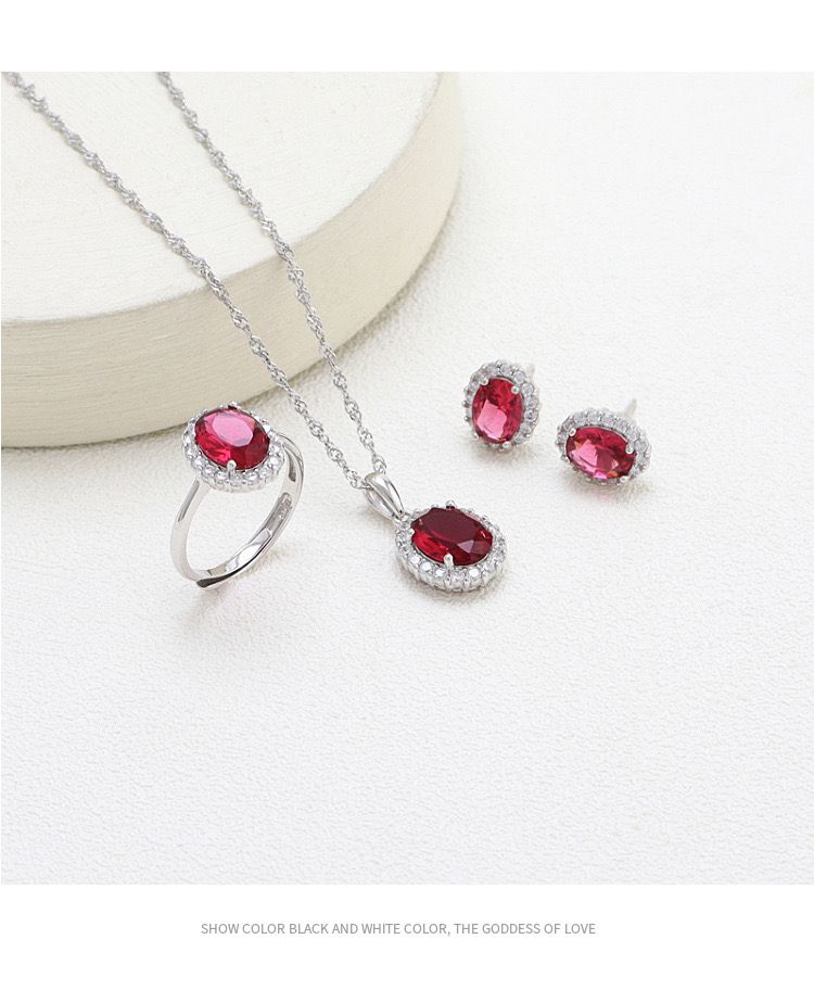 sterling silver S925 gem pendant+ring+earrings set  #SGS029-SGS030