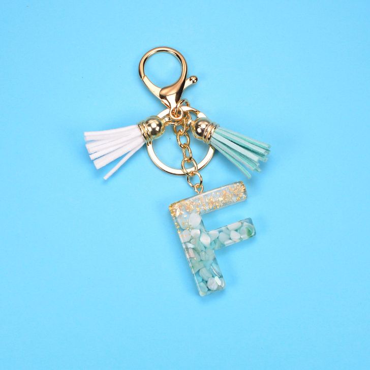 Alphabetic key chain tassel pendant stone gold foil resin key  #KC066