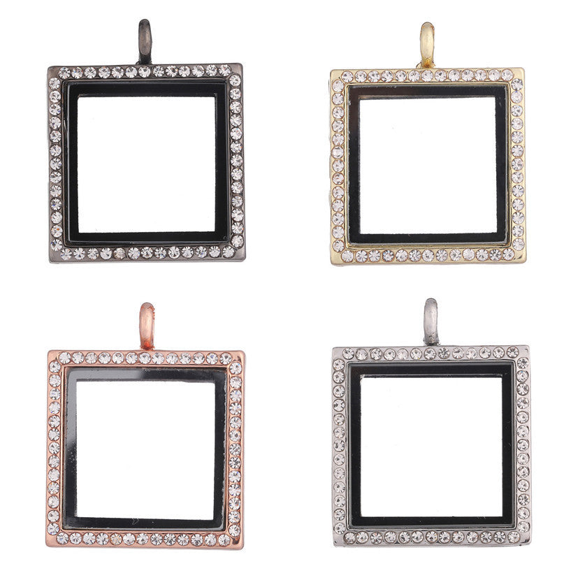 Square  floating locket necklace for charms and mini pearls  LN048-LN052