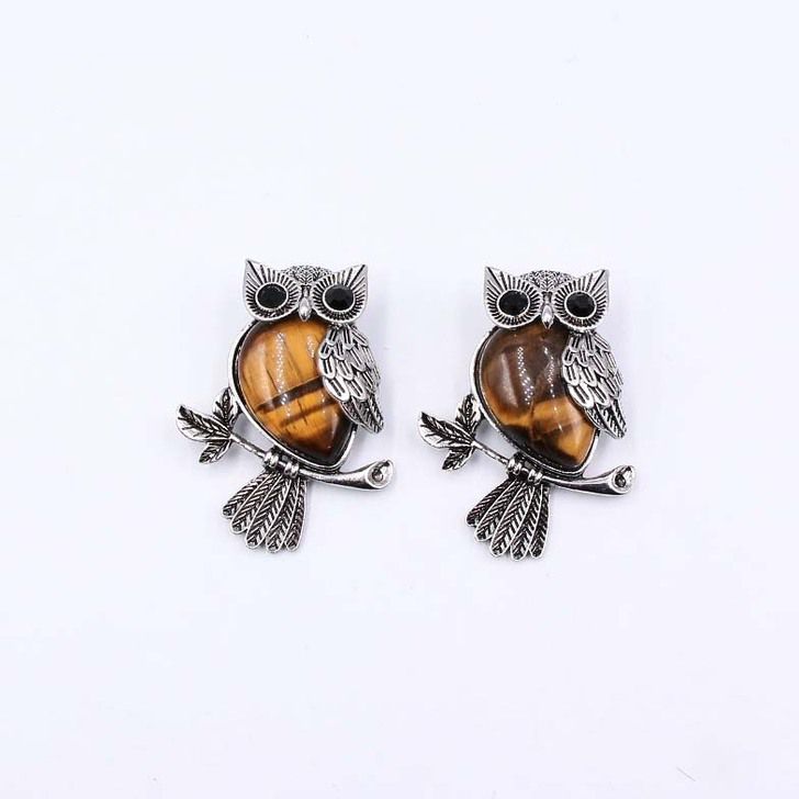 natural stone owl pendant with leather chain   #P022