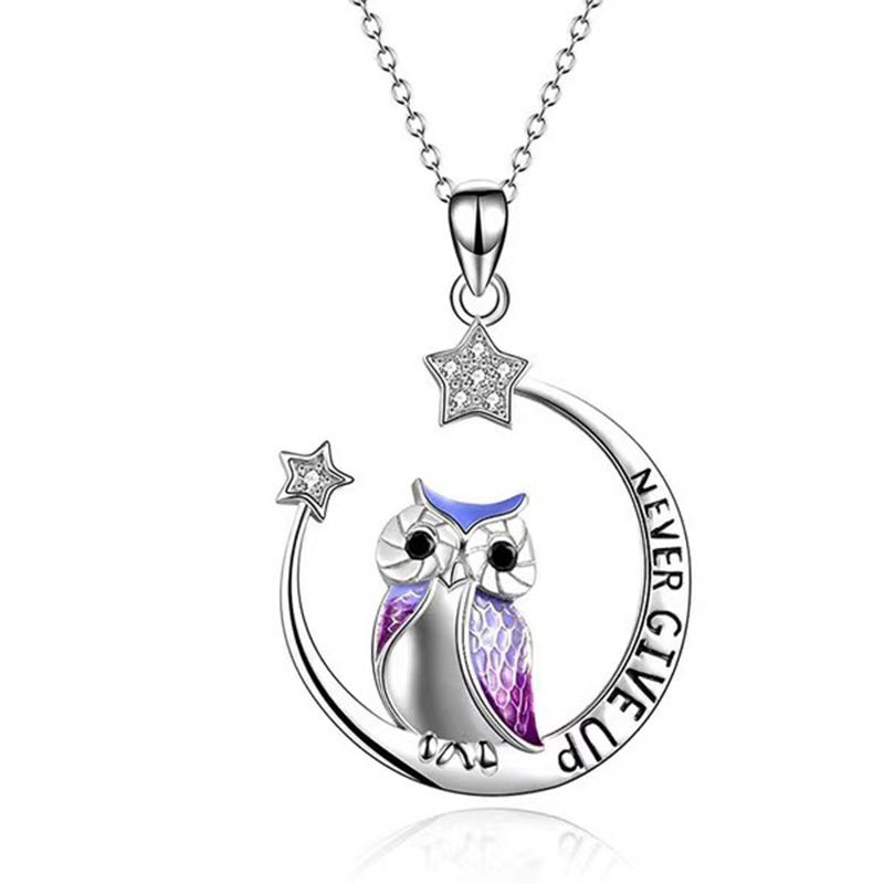 rainbow gem rhinestones zircon owl necklace N094