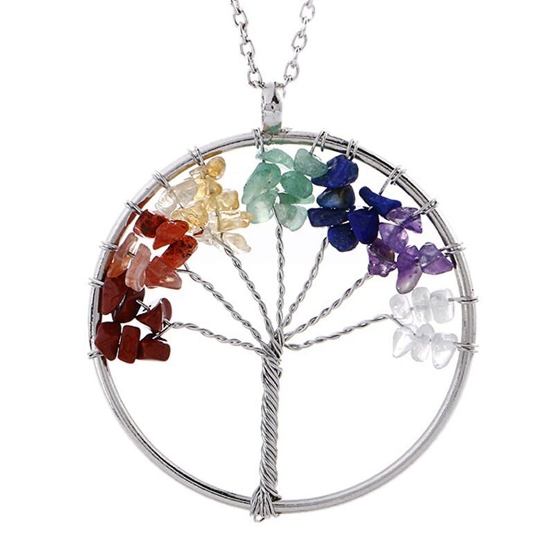 7-chakras crystal chips lifetree necklace N106