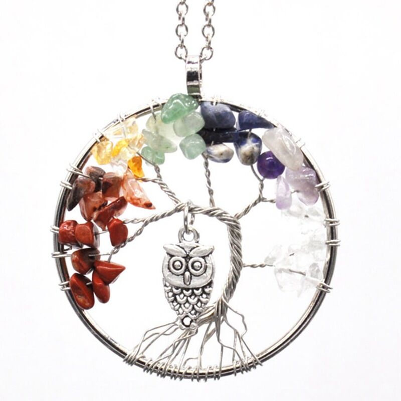 7-chakras crystal chips lifetree necklace N106