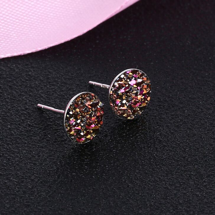 S925 sterling silver druzy earrings 8mm  #E028-E038