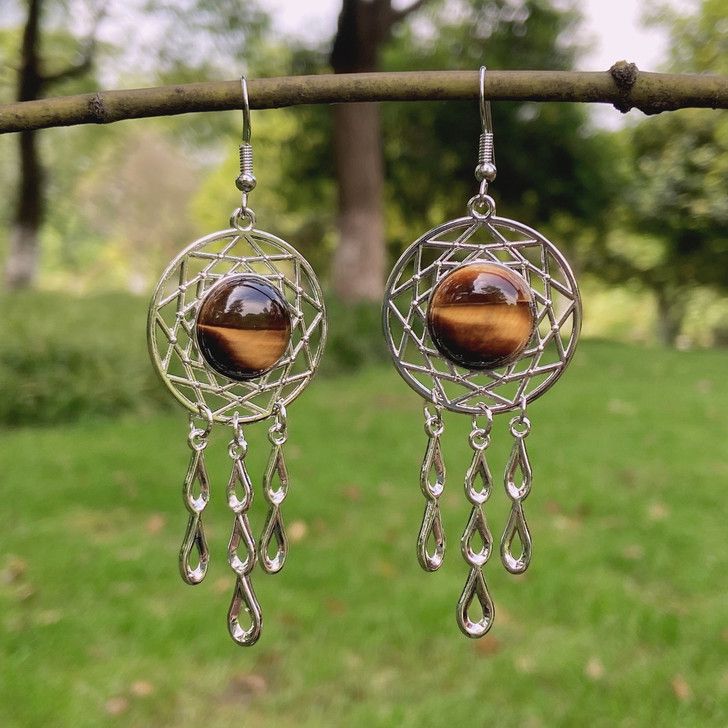 natural crystal agate   dreamcatcher drop earrings E098