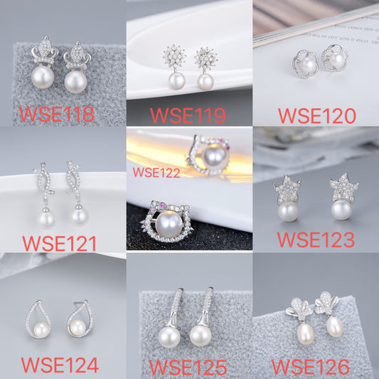 S925 sterling silver earring setting (default no pearl) wse118-126