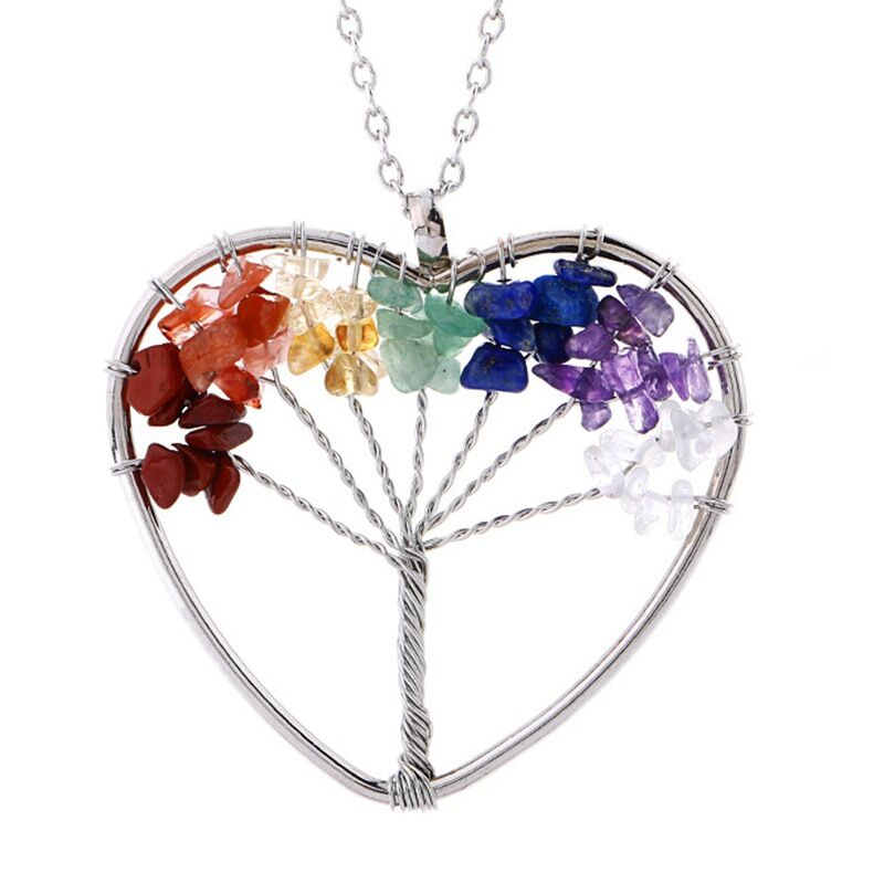 7-chakras crystal chips lifetree necklace N106