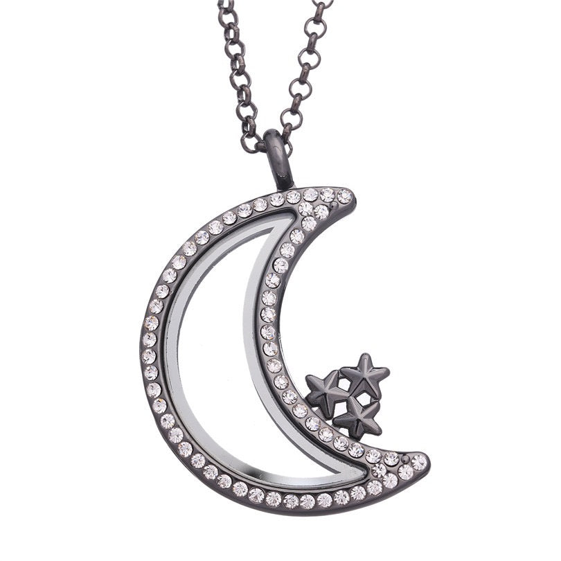 Moon star  floating locket necklace for charms and mini pearls  LN036-LN039