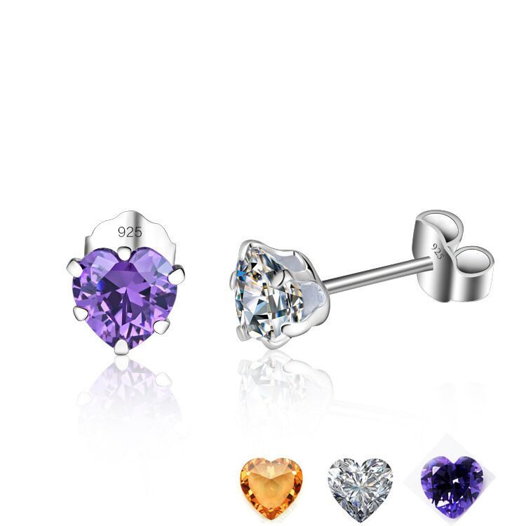 S925 heart zircon earrings 8mm  #E016-E018