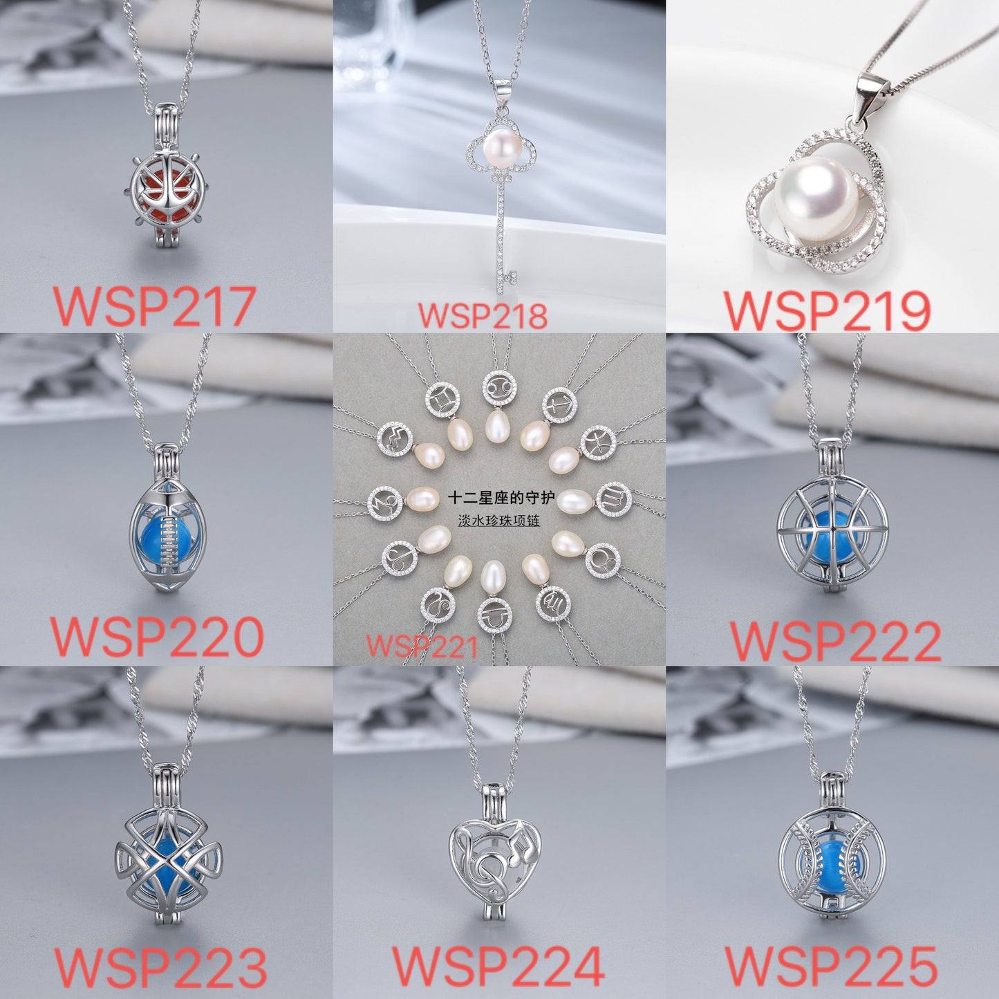 S925 sterling silver pearl pendant setting (default no pearl) wsp217-225