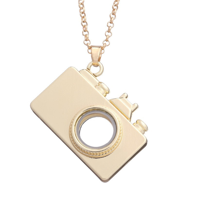 New camera glass photo box necklace Locket camera photo box pendant necklace 60cm chain jewelry LN019-LN022