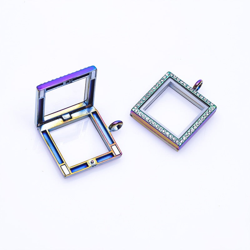 Square  floating locket necklace for charms and mini pearls  LN048-LN052