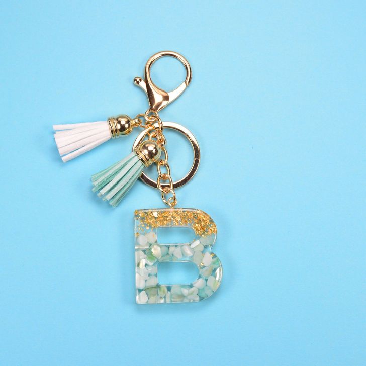 Alphabetic key chain tassel pendant stone gold foil resin key  #KC066