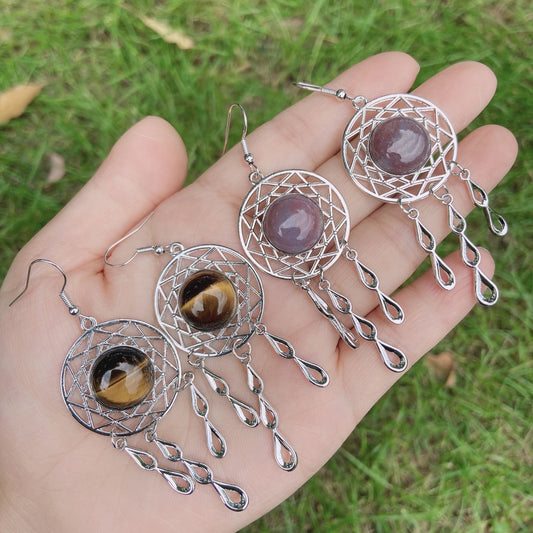 natural crystal agate   dreamcatcher drop earrings E098