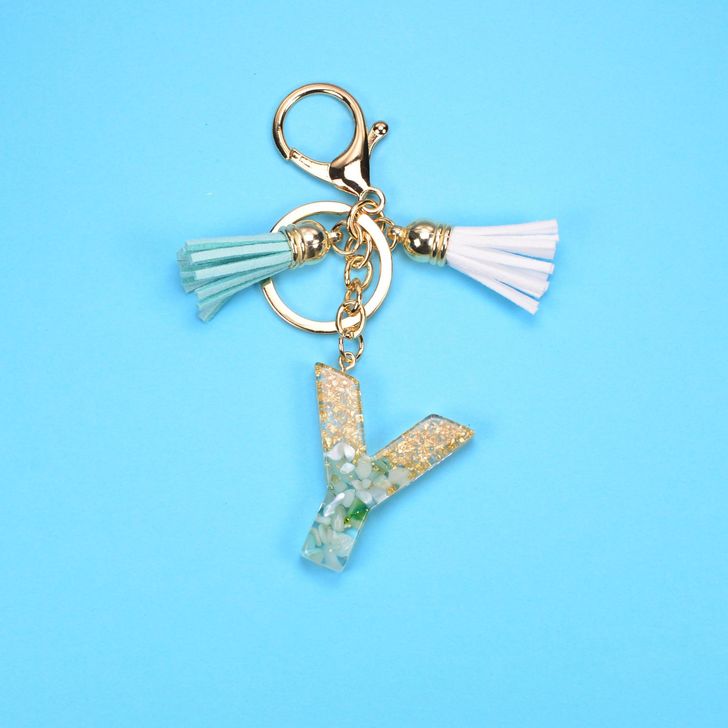 Alphabetic key chain tassel pendant stone gold foil resin key  #KC066