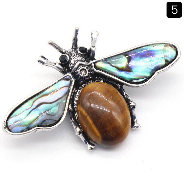 crystal agate stone bee with Abalone shell pendant and brooch 2 in 1   #P021