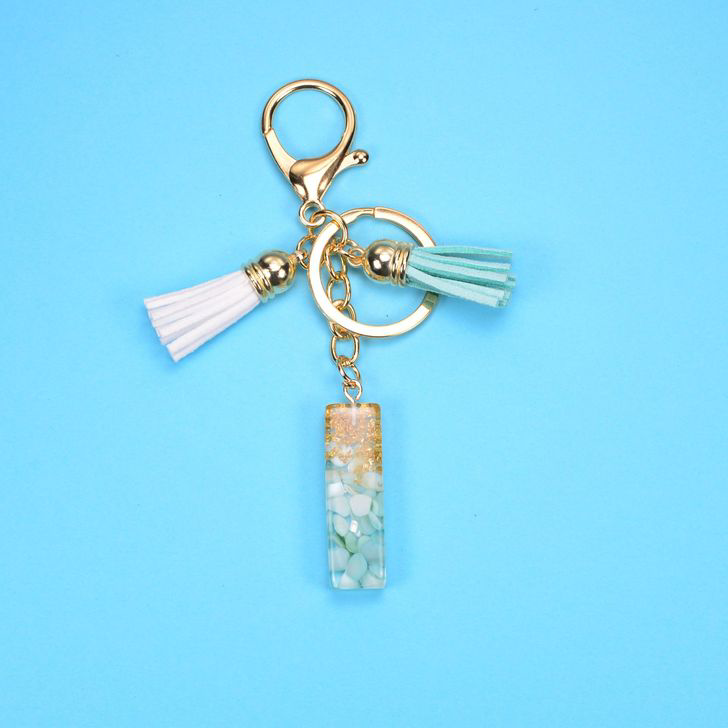 Alphabetic key chain tassel pendant stone gold foil resin key  #KC066