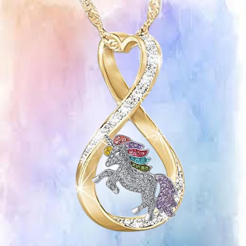 rainbow gem rhinestones zircon unicorn necklace N085-N093