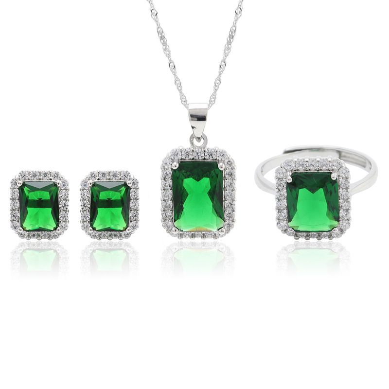 sterling silver S925 gem pendant+ring+earrings set  #SGS062-SGS063