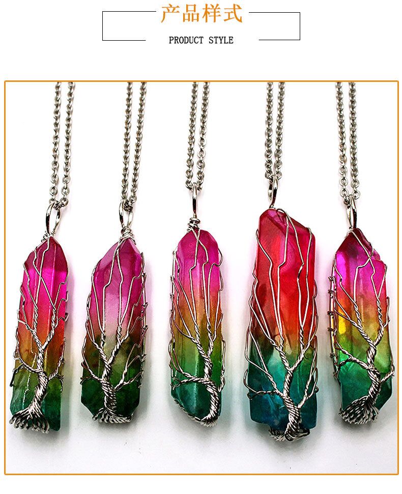 Natural Crystal Stone Pendant Fortune Tree Pendant #P039-P045