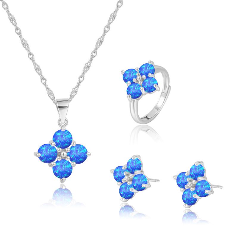 sterling silver S925 gem pendant+ring+earrings set  #SGS071-SGS072