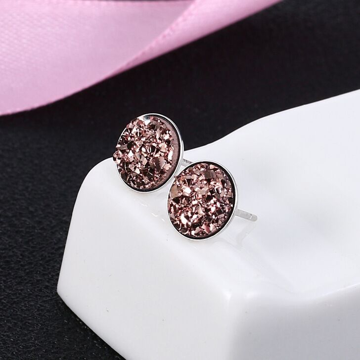 S925 sterling silver druzy earrings 8mm  #E028-E038