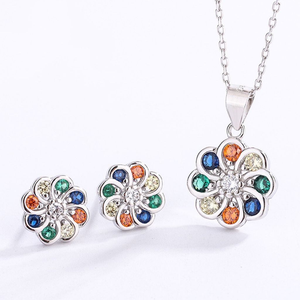 sterling silver S925 gem pendant+earrings set  #SGS089