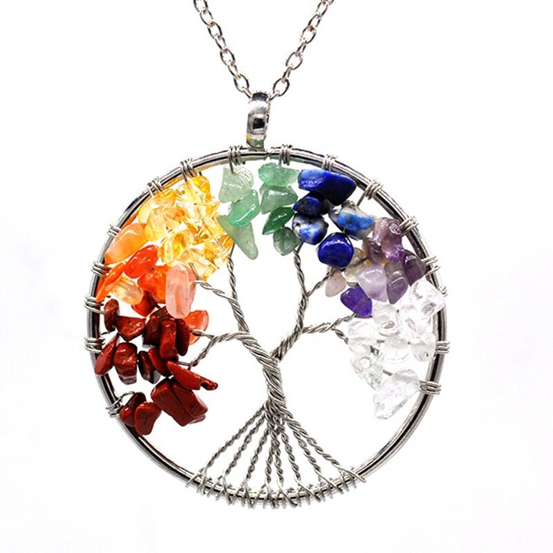 7-chakras crystal chips lifetree necklace N106