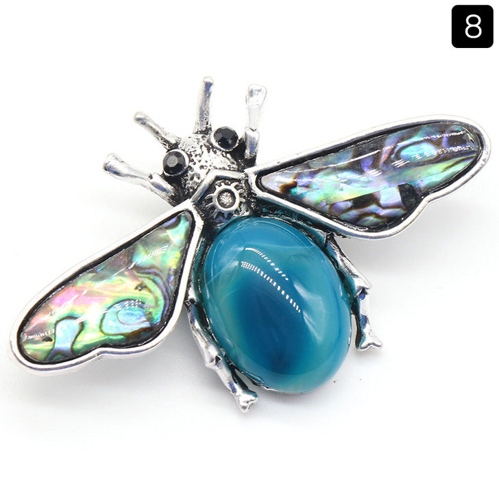 crystal agate stone bee with Abalone shell pendant and brooch 2 in 1   #P021