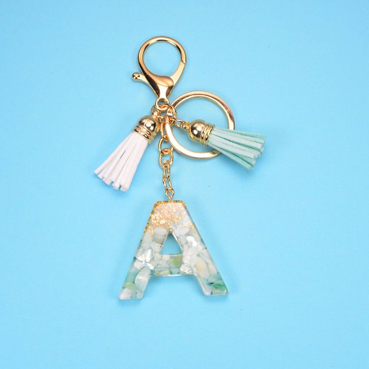 Alphabetic key chain tassel pendant stone gold foil resin key  #KC066