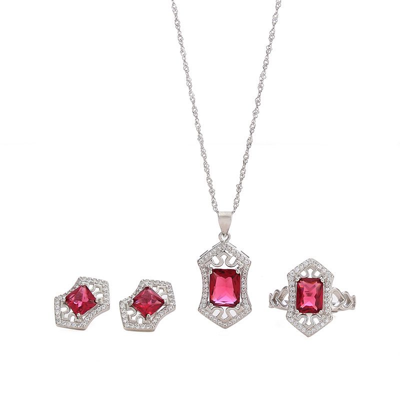 sterling silver S925 gem pendant+ring+earrings set  #SGS050-SGS051