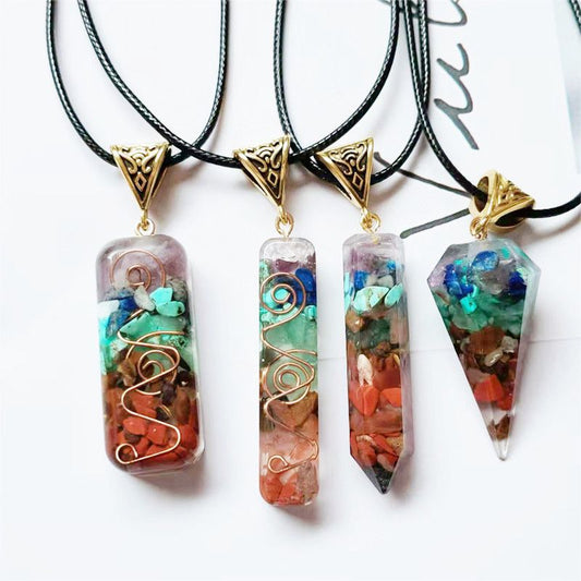 Multicolored yoga resin crystal chips  necklace N063-N067