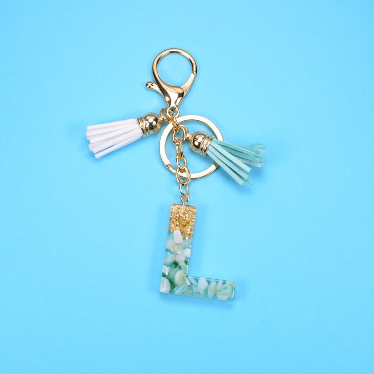 Alphabetic key chain tassel pendant stone gold foil resin key  #KC066