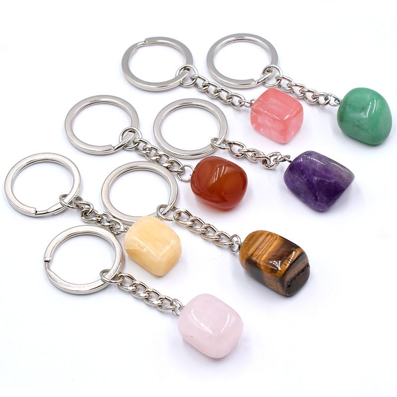 natural crystal agate stone irregular shape keychain KC065