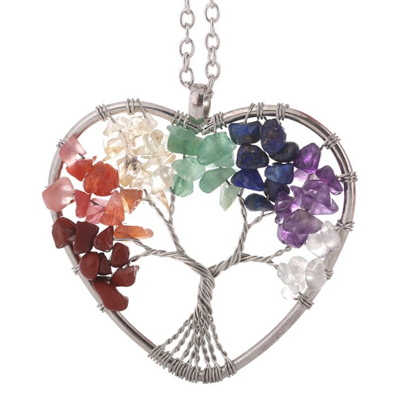 7-chakras crystal chips lifetree necklace N106