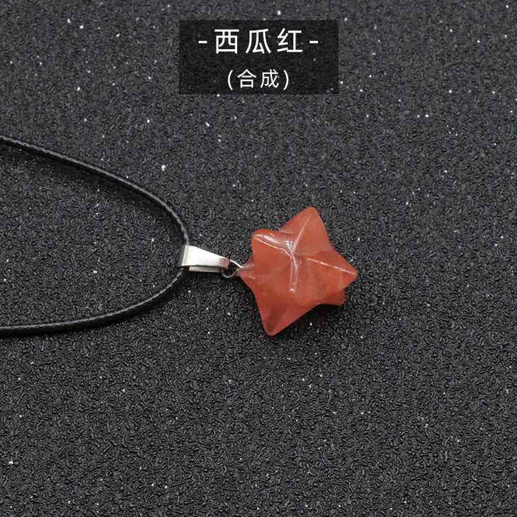 3D Hexagram pendant with leather chain necklace #N046-N054