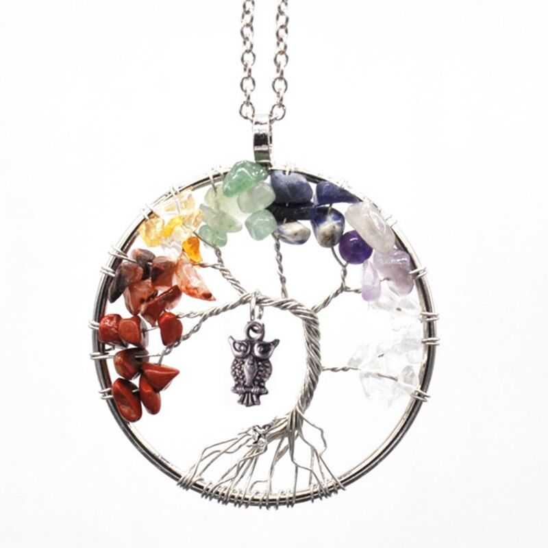 7-chakras crystal chips lifetree necklace N106