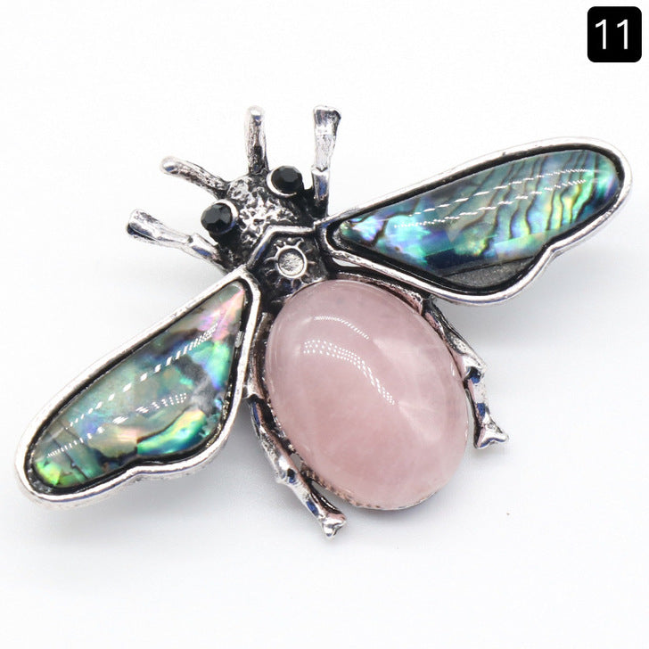 crystal agate stone bee with Abalone shell pendant and brooch 2 in 1   #P021