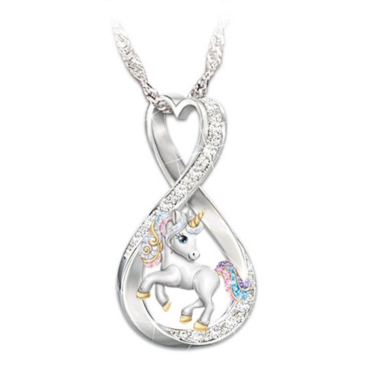 rainbow gem rhinestones zircon unicorn necklace N085-N093