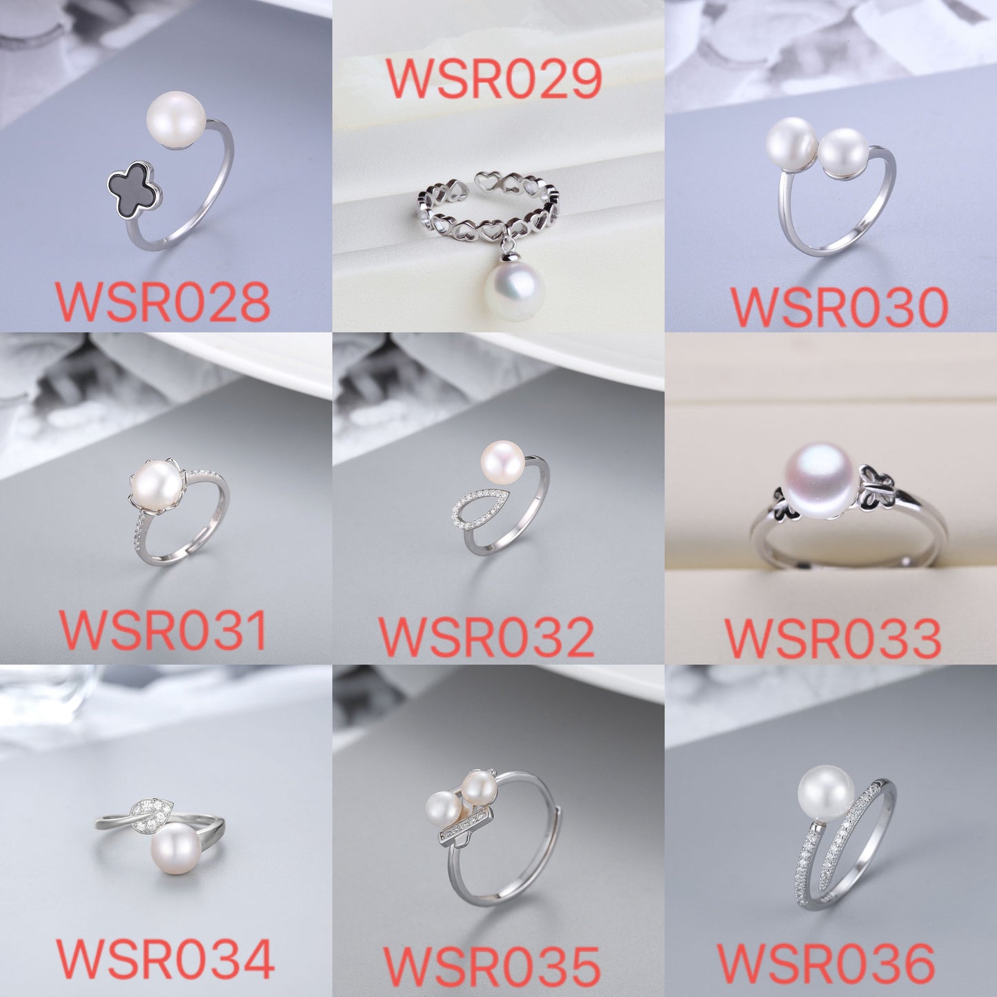 S925 sterling silver ring  setting (default no pearl) wsr028-036