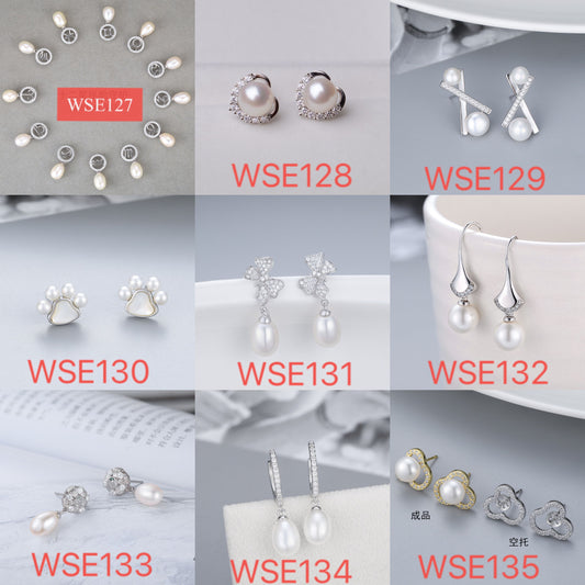 S925 sterling silver earring  setting (default no pearl) wse127-135