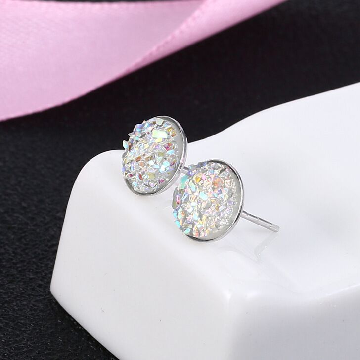 S925 sterling silver druzy earrings 8mm  #E028-E038