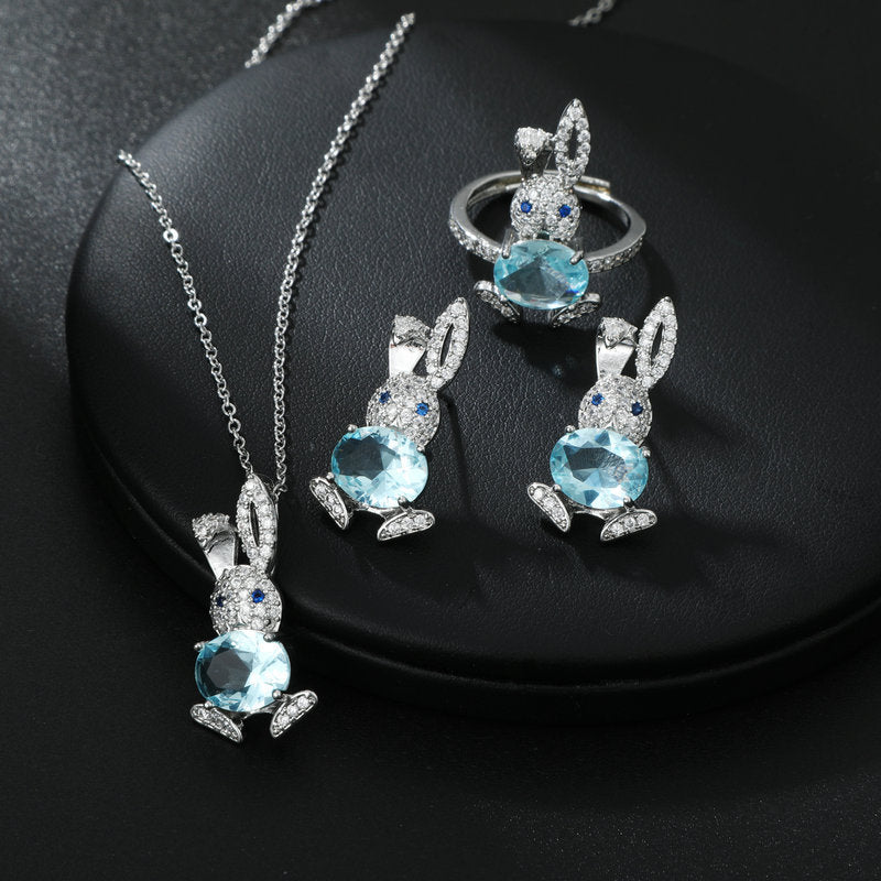 zircon rabbit necklace earrings ring jewelry set  JS005-JS008