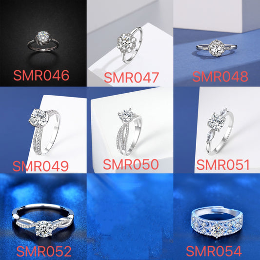 sterling silver S925 Moissanite  ring adjustable  with certification #SMR046-SMR054